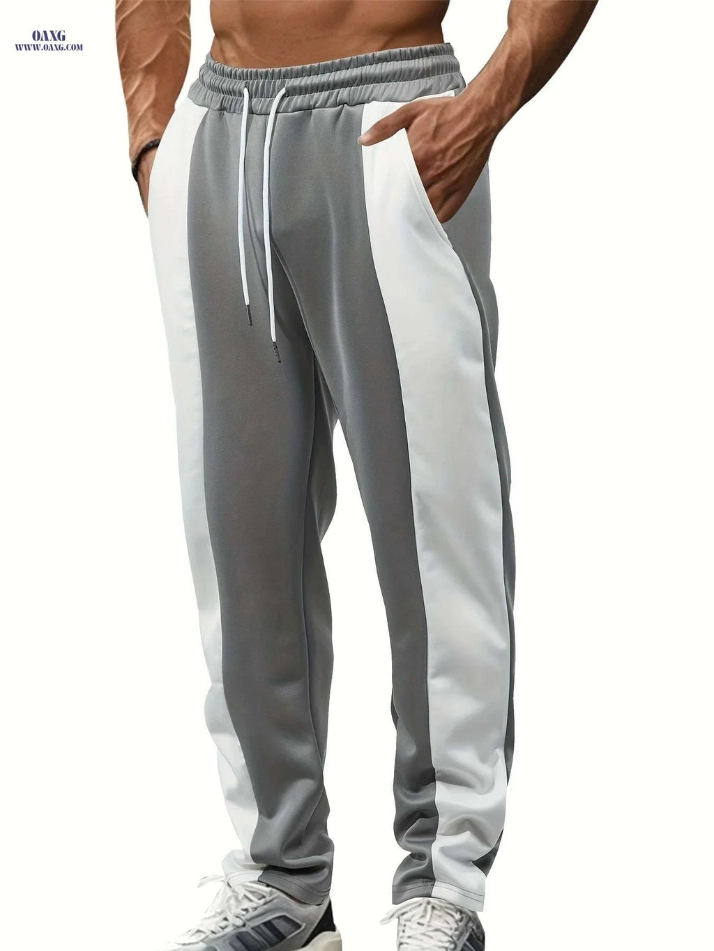 Comfortable Color-Block Jogger Pants - Adjustable Drawstring Waist   OAXG 