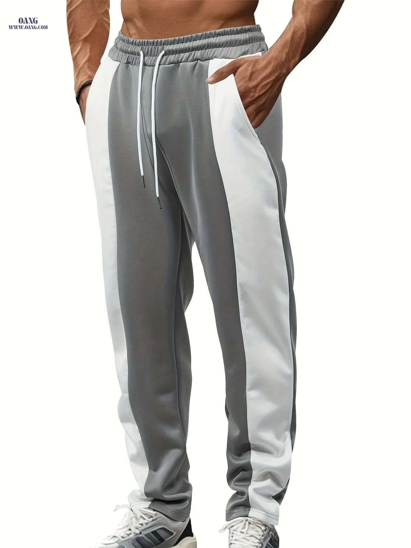 Comfortable Color-Block Jogger Pants - Adjustable Drawstring Waist   OAXG 
