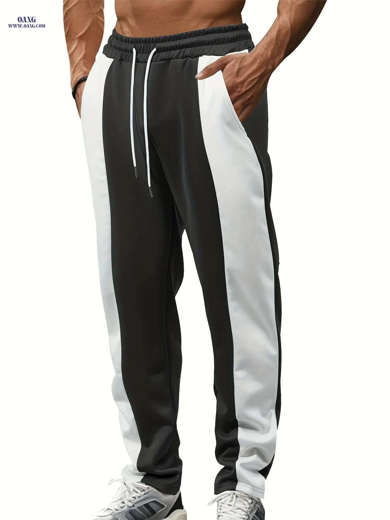 Comfortable Color-Block Jogger Pants - Adjustable Drawstring Waist   OAXG 