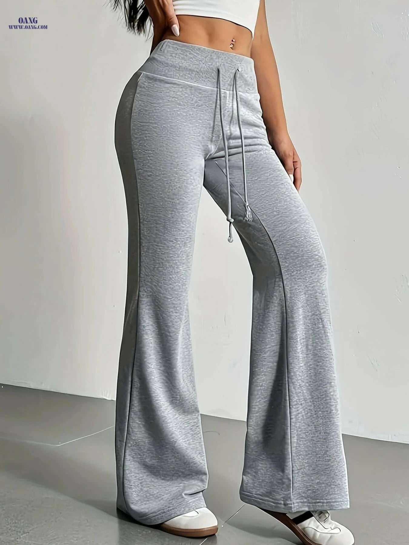 Comfortable High-Waisted Flare Leg Joggers - Women's Light Gray Pants   OAXG grey / S
