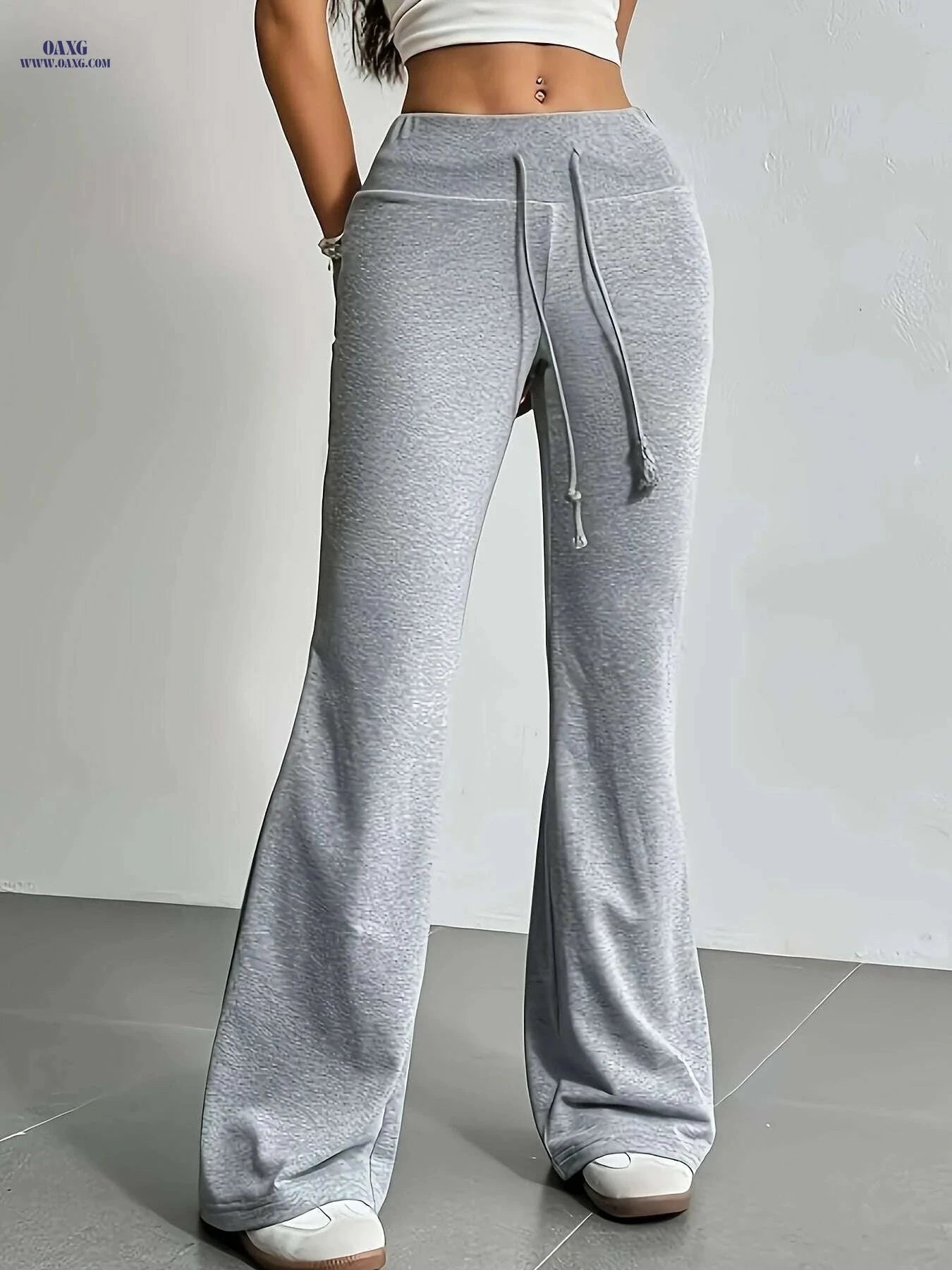 Comfortable High-Waisted Flare Leg Joggers - Women's Light Gray Pants   OAXG grey / S