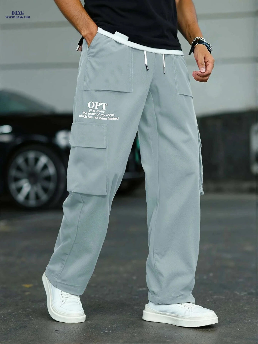 Comfortable Men's Cargo Pants - Brown, Drawstring Waist & Pockets   OAXG 