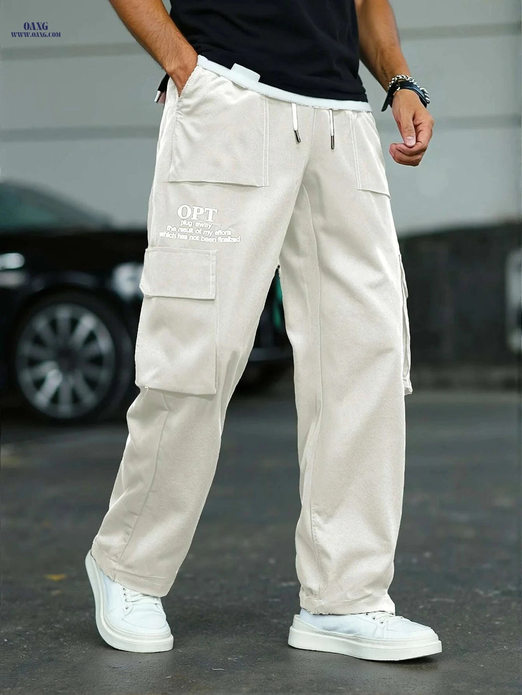 Comfortable Men's Cargo Pants - Brown, Drawstring Waist & Pockets   OAXG 