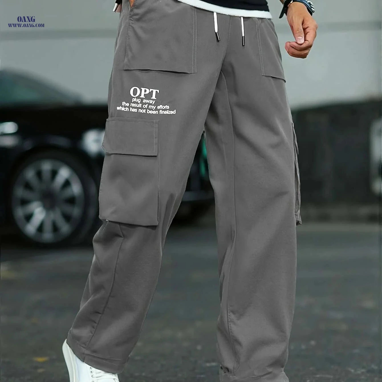 Comfortable Men's Cargo Pants - Brown, Drawstring Waist & Pockets   OAXG 
