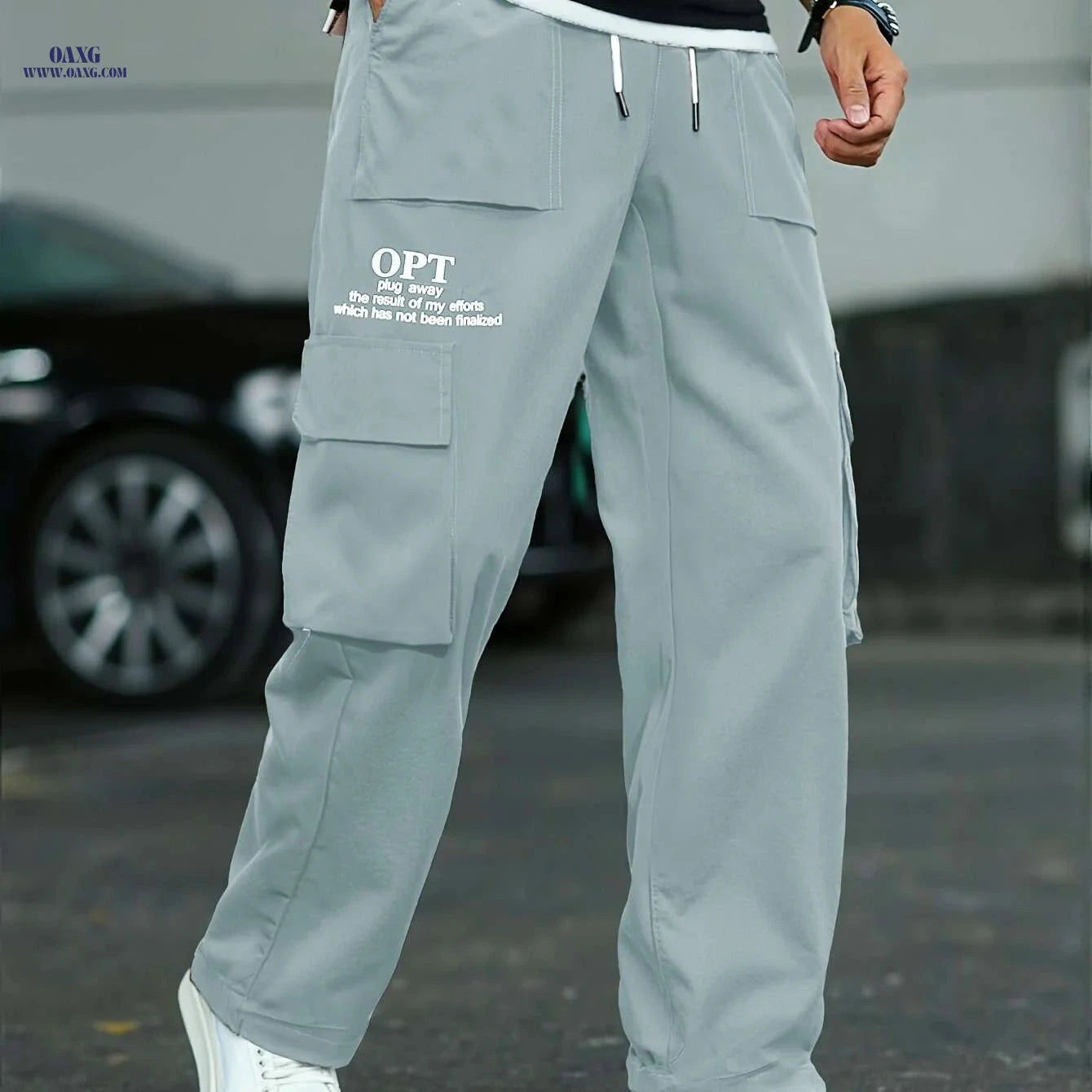 Comfortable Men's Cargo Pants - Brown, Drawstring Waist & Pockets   OAXG Black / XS