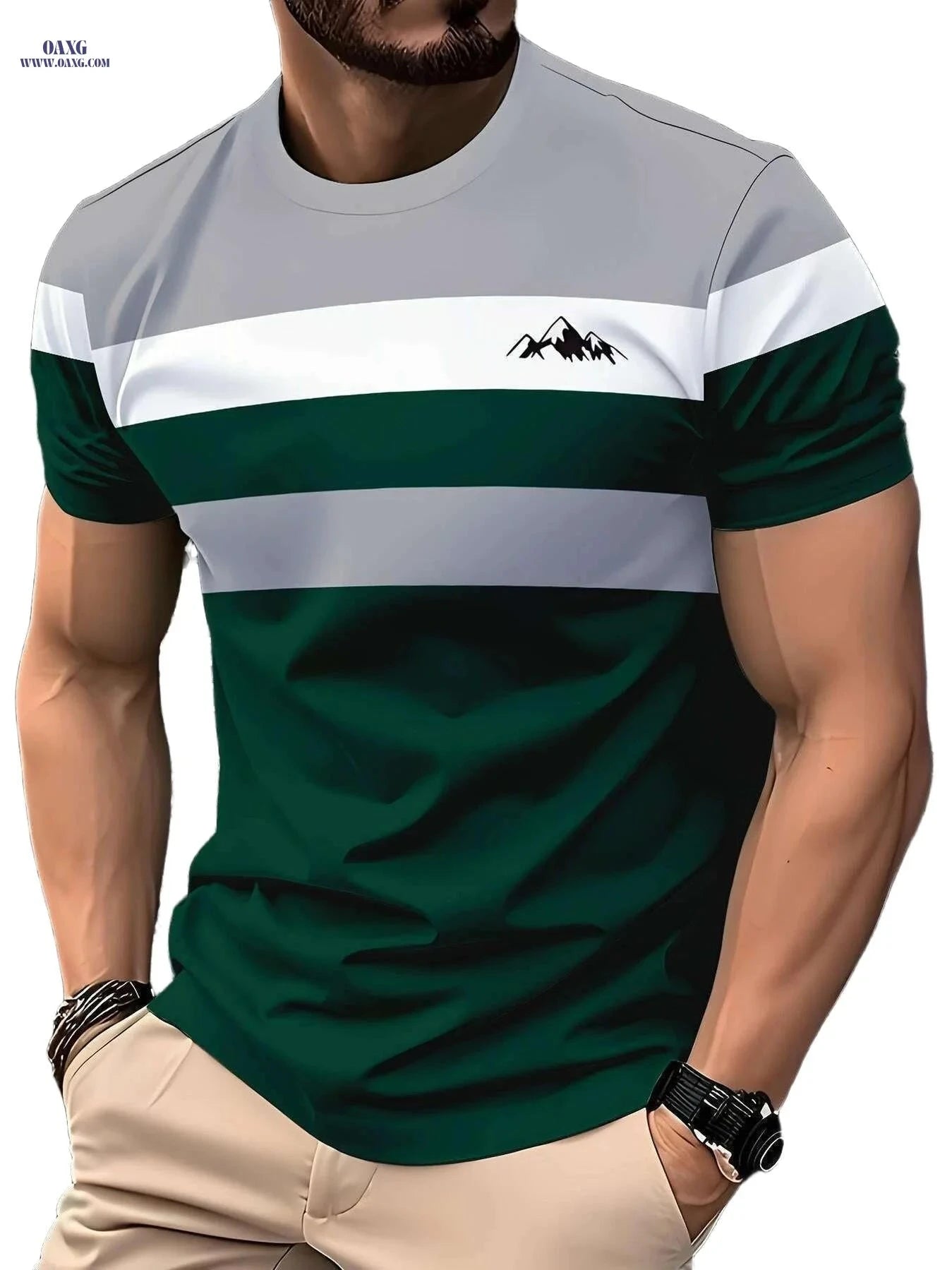 Comfortable Men's T-shirt - Casual 100% Polyester, Short Sleeves   OAXG Blue / S