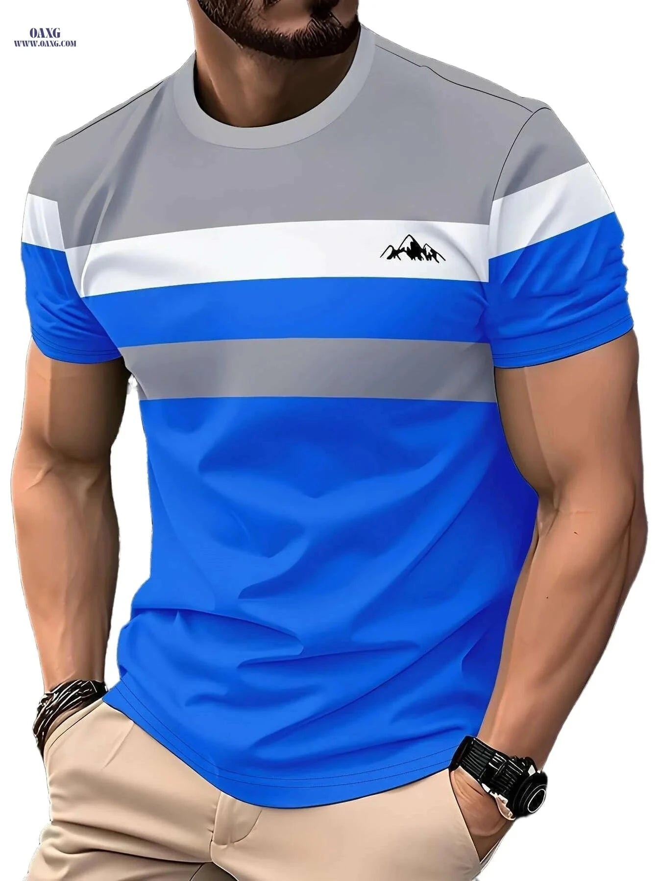 Comfortable Men's T-shirt - Casual 100% Polyester, Short Sleeves   OAXG Blue / S