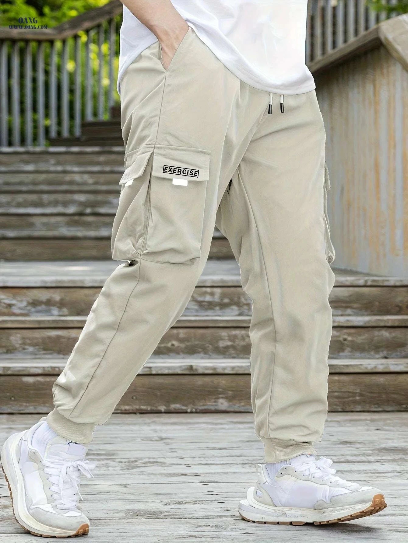 Comfy Men's Cargo Pants - Loose Fit with Drawstring & Flap Pockets   OAXG 