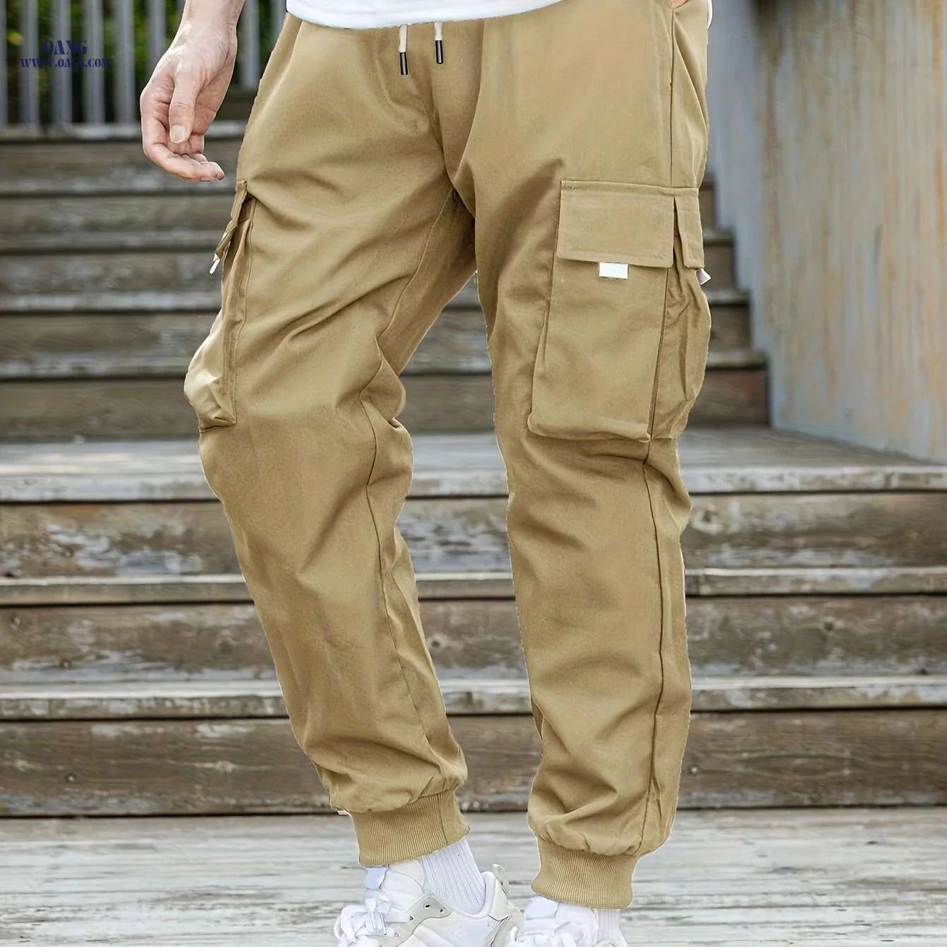 Comfy Men's Cargo Pants - Loose Fit with Drawstring & Flap Pockets   OAXG 