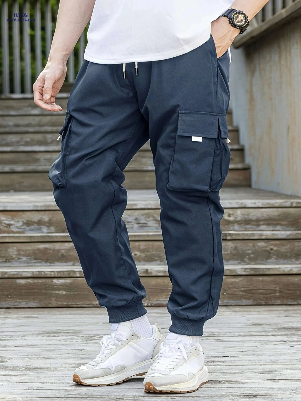 Comfy Men's Cargo Pants - Loose Fit with Drawstring & Flap Pockets   OAXG 