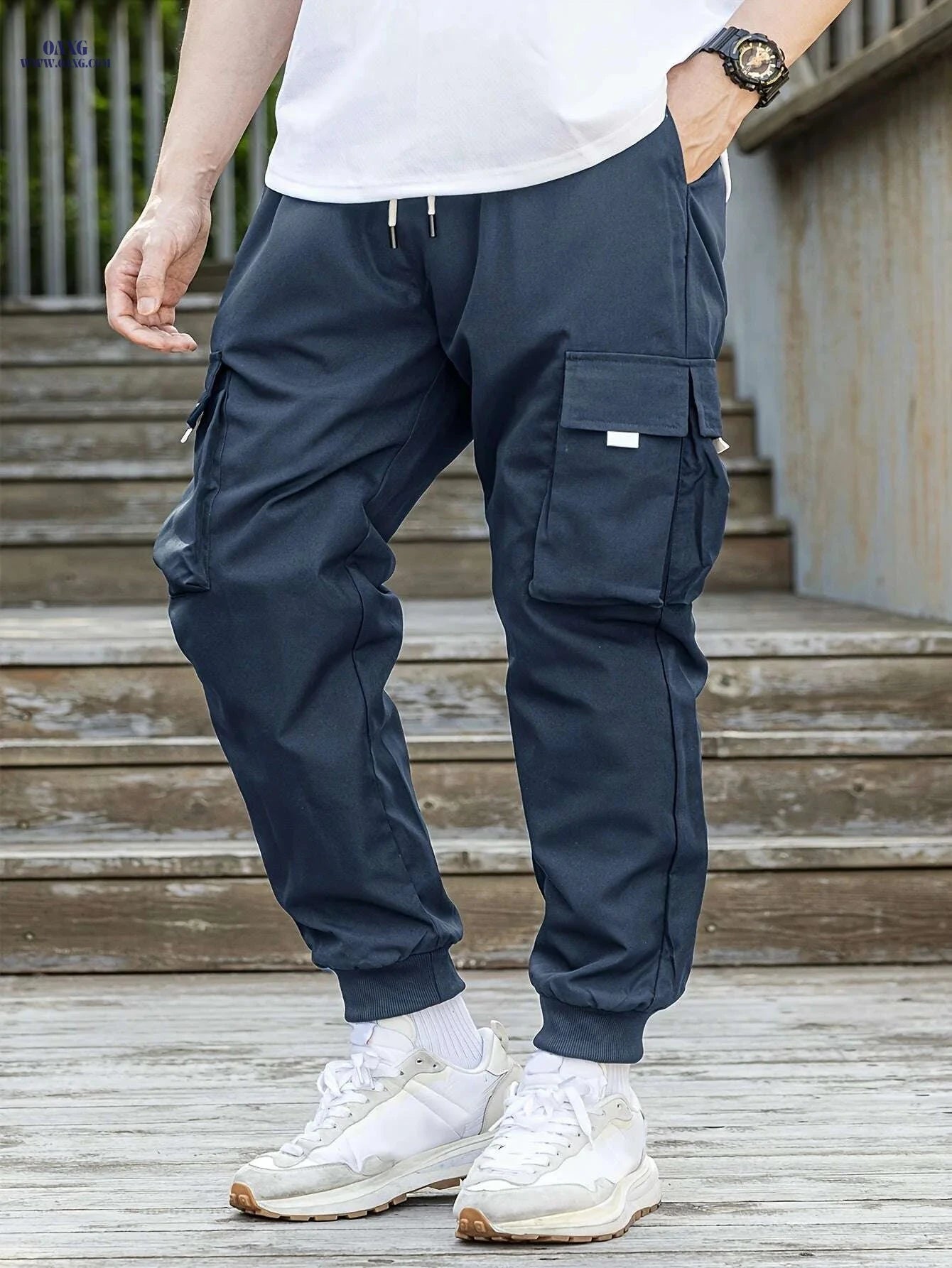 Comfy Men's Cargo Pants - Loose Fit with Drawstring & Flap Pockets   OAXG 