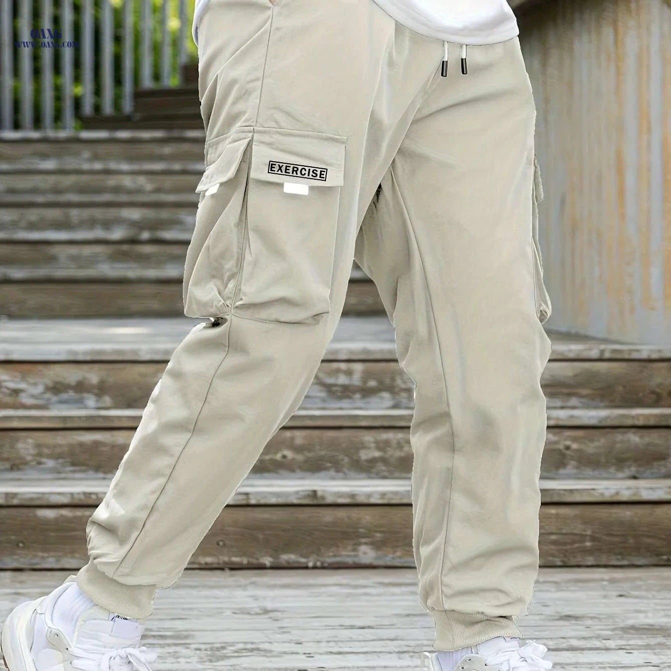 Comfy Men's Cargo Pants - Loose Fit with Drawstring & Flap Pockets   OAXG 