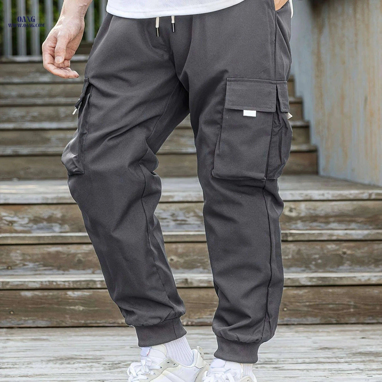 Comfy Men's Cargo Pants - Loose Fit with Drawstring & Flap Pockets   OAXG Black / S