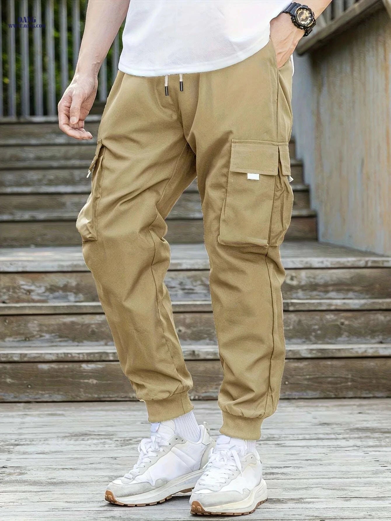 Comfy Men's Cargo Pants - Loose Fit with Drawstring & Flap Pockets   OAXG Black / S