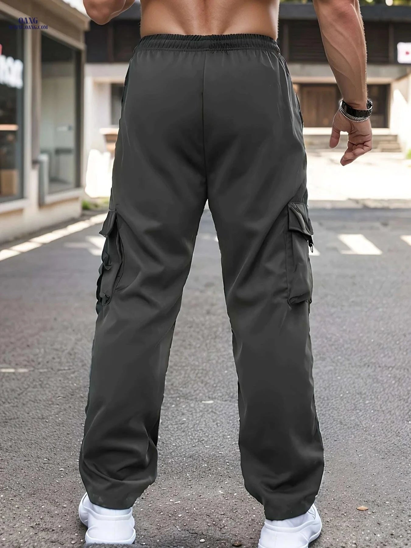 Comfy Solid Color Cargo Pants - Breathable, Quick-Drying for Men   OAXG Black / S