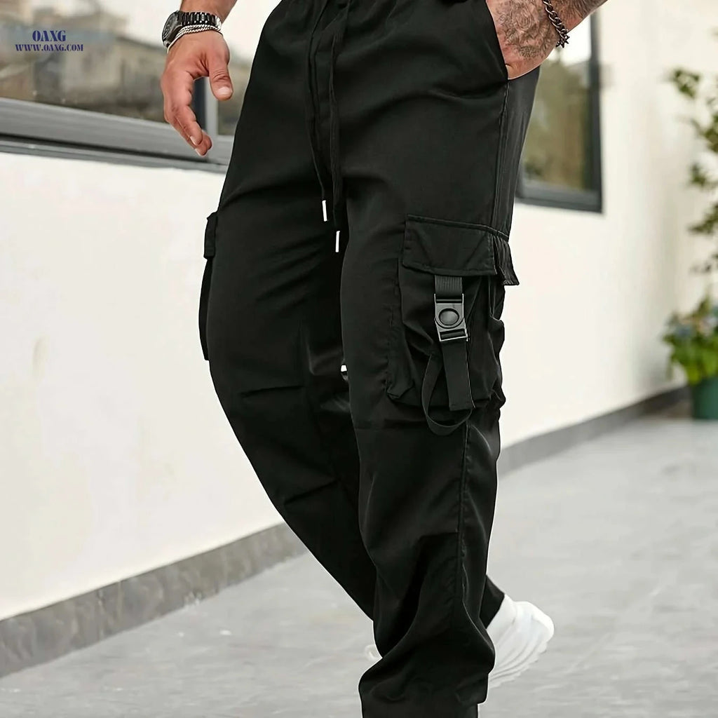 Comfy Solid Color Cargo Pants - Breathable, Quick-Drying for Men   OAXG Black / S