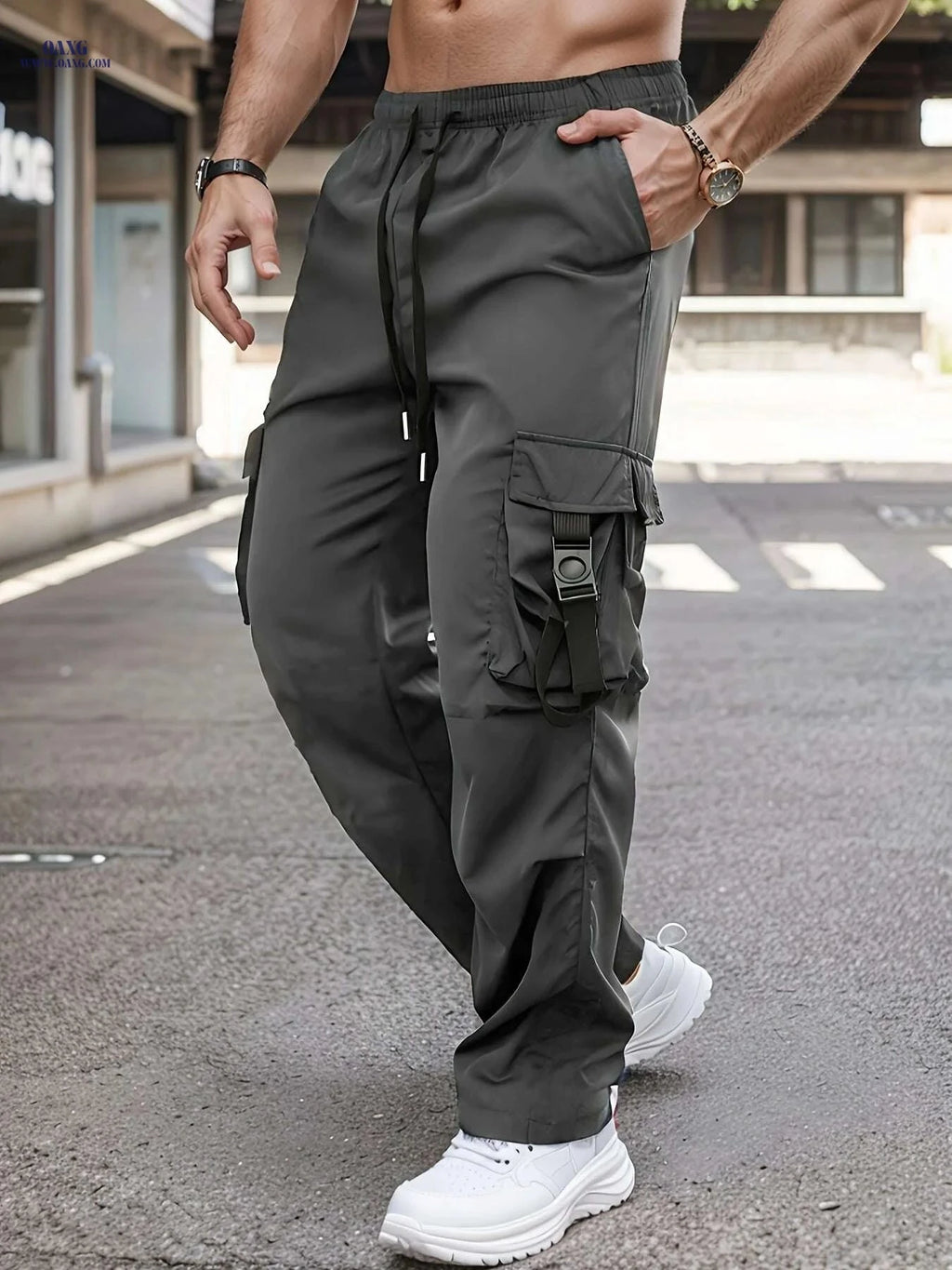 Comfy Solid Color Cargo Pants - Breathable, Quick-Drying for Men   OAXG Black / S