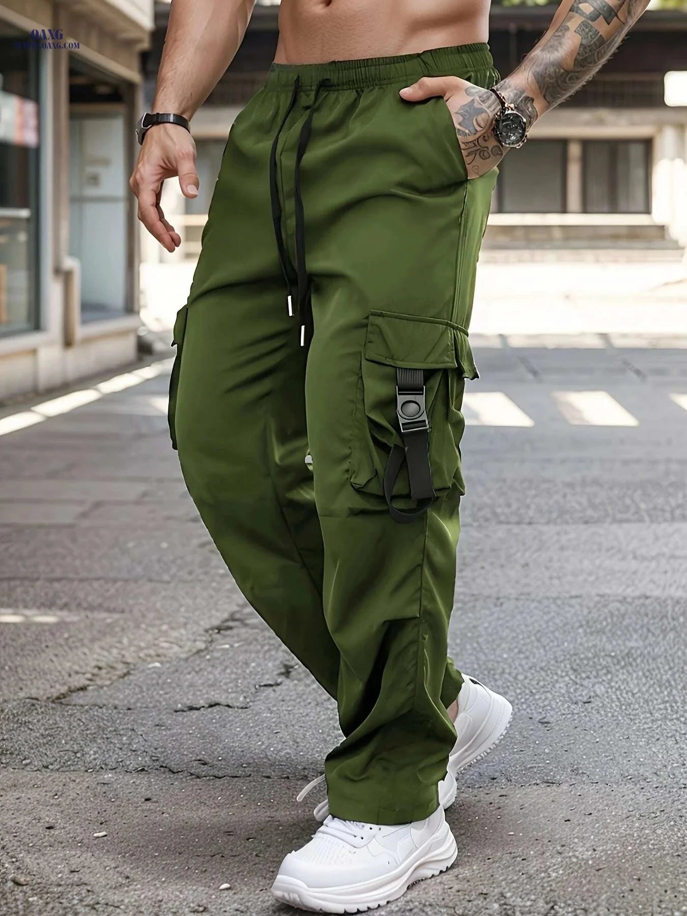 Comfy Solid Color Cargo Pants - Breathable, Quick-Drying for Men   OAXG Black / S