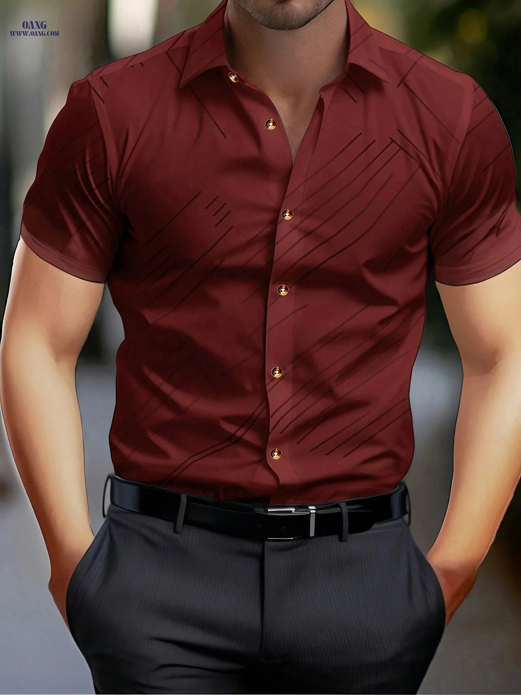 CONJUESS Men's Geometric Line Print Short Sleeve Shirt - Casual Style   OAXG 