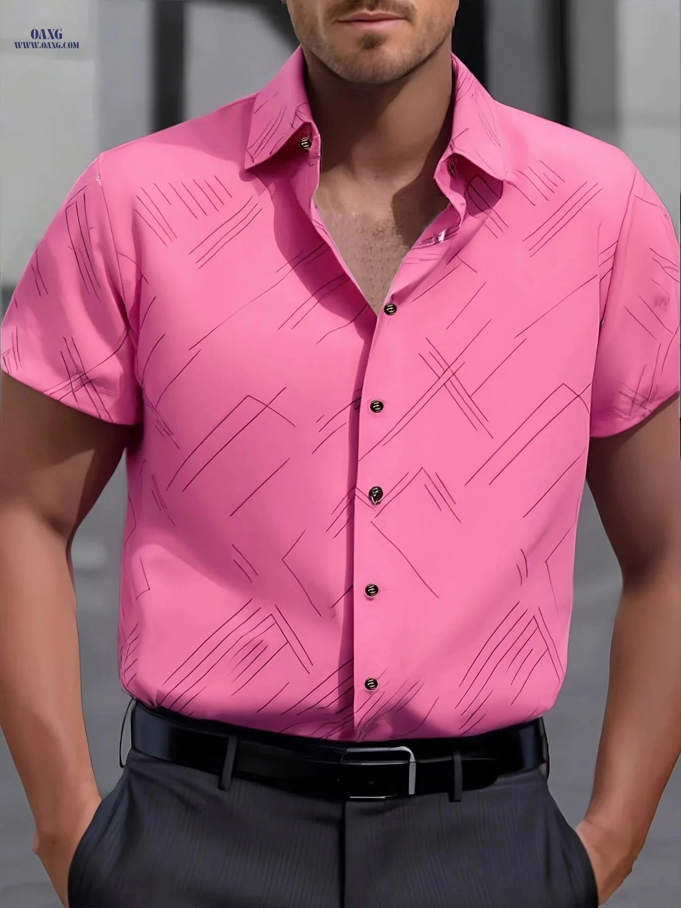 CONJUESS Men's Geometric Print Short Sleeve Shirt - Casual Business Style   OAXG 