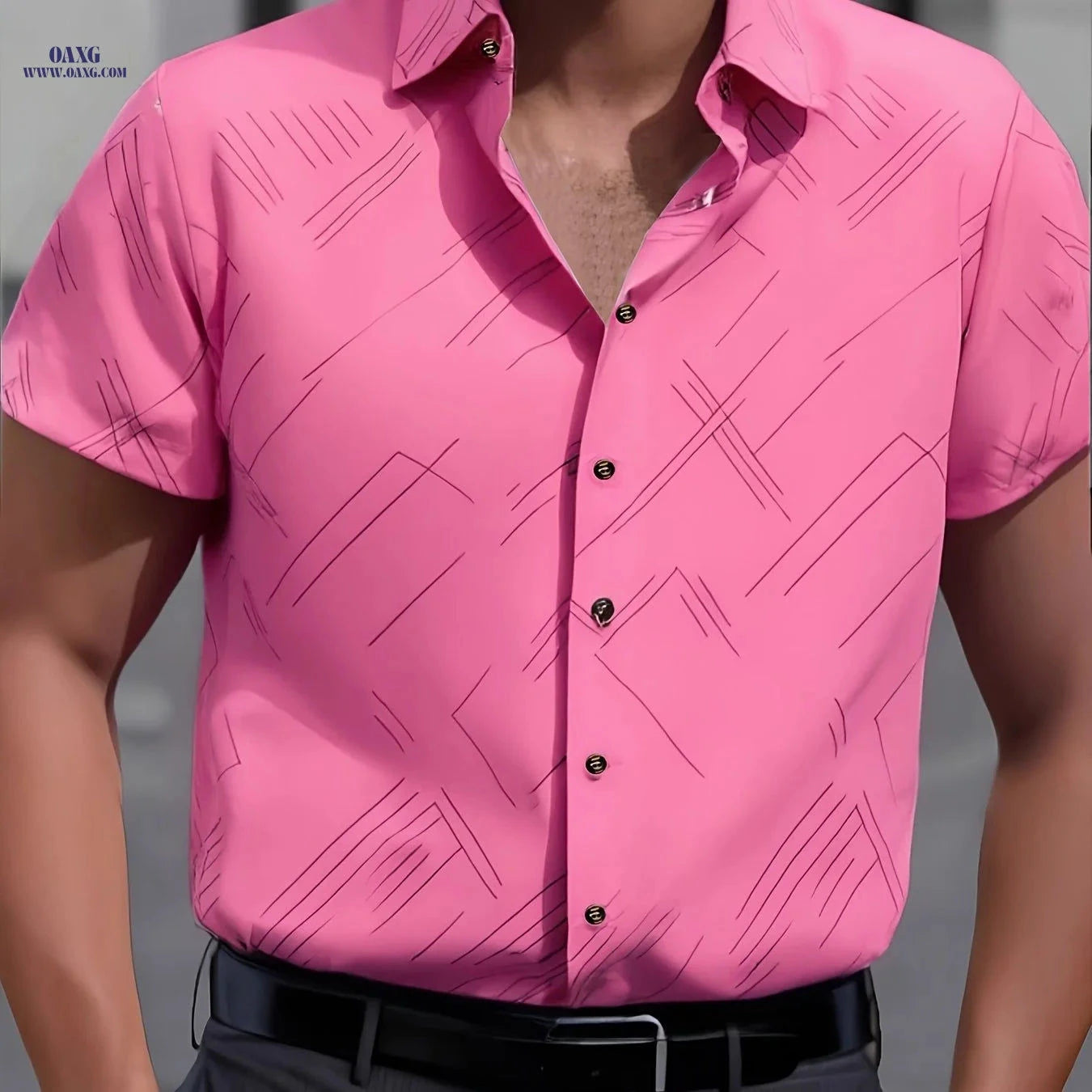 CONJUESS Men's Geometric Print Short Sleeve Shirt - Casual Business Style   OAXG White / FR S