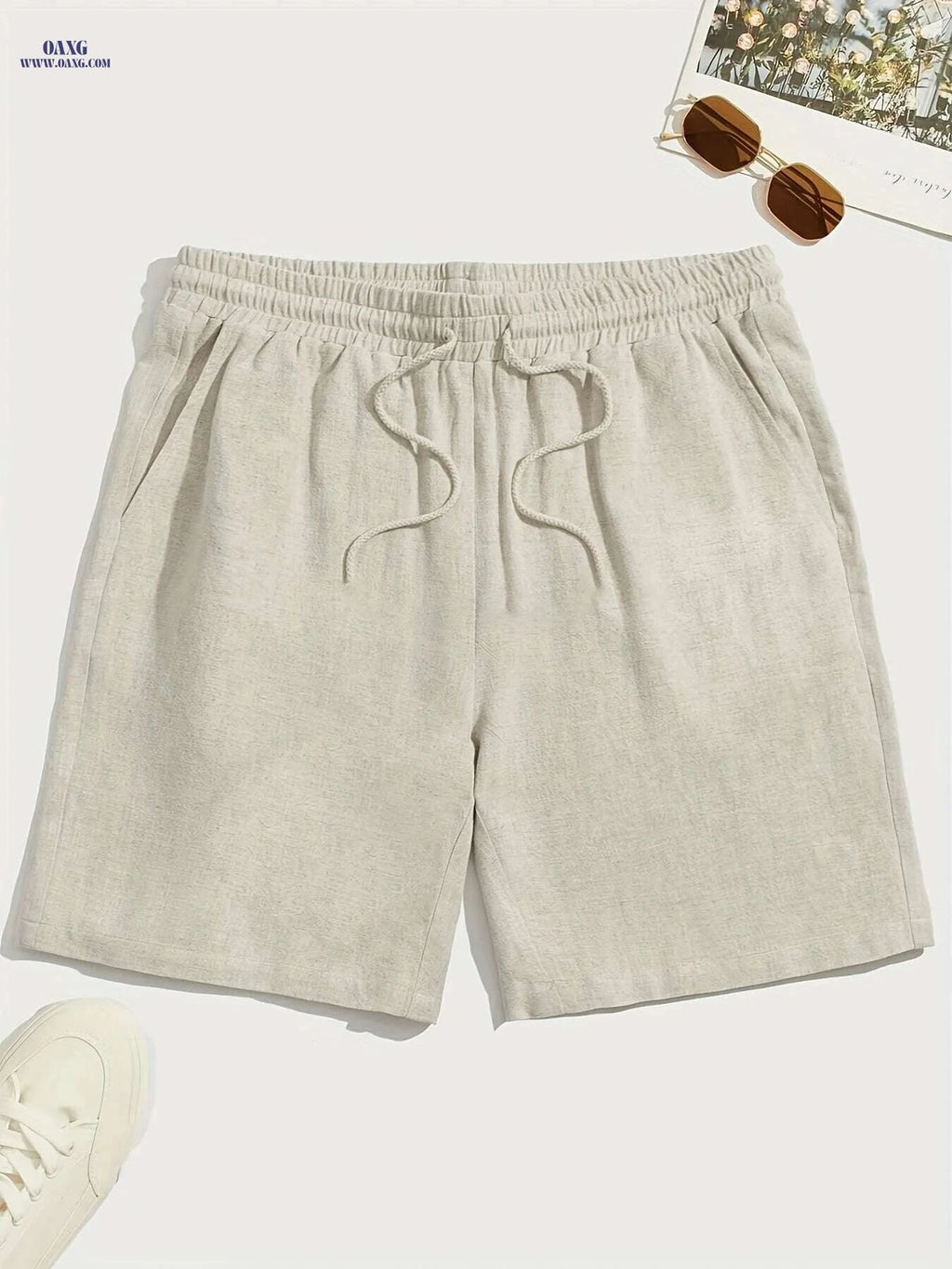 Cool Loose Fit Men's Khaki Shorts - Casual Drawstring Style   OAXG 