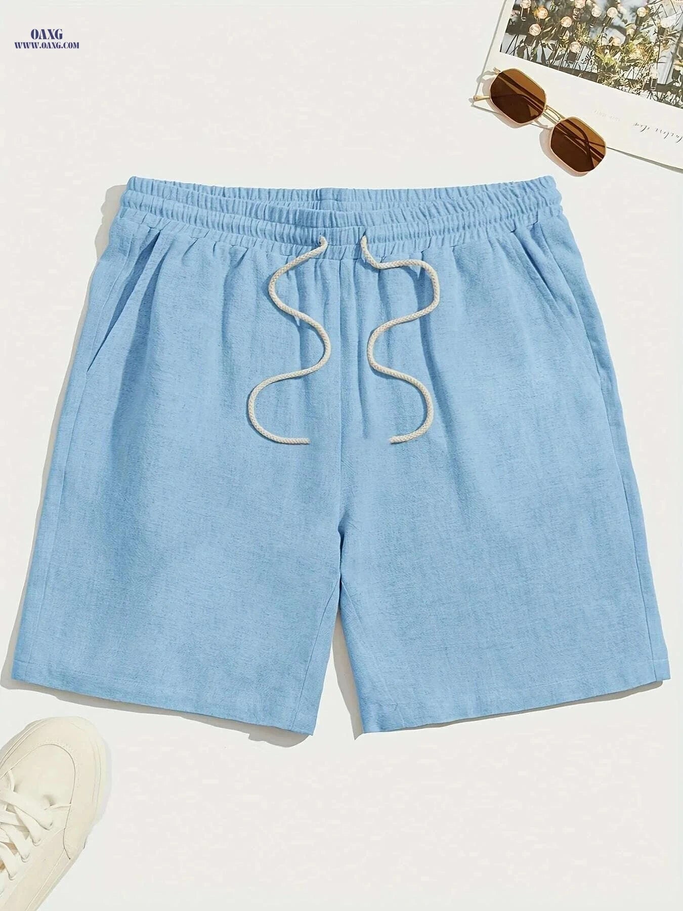 Cool Loose Fit Men's Khaki Shorts - Casual Drawstring Style   OAXG Apricot / S