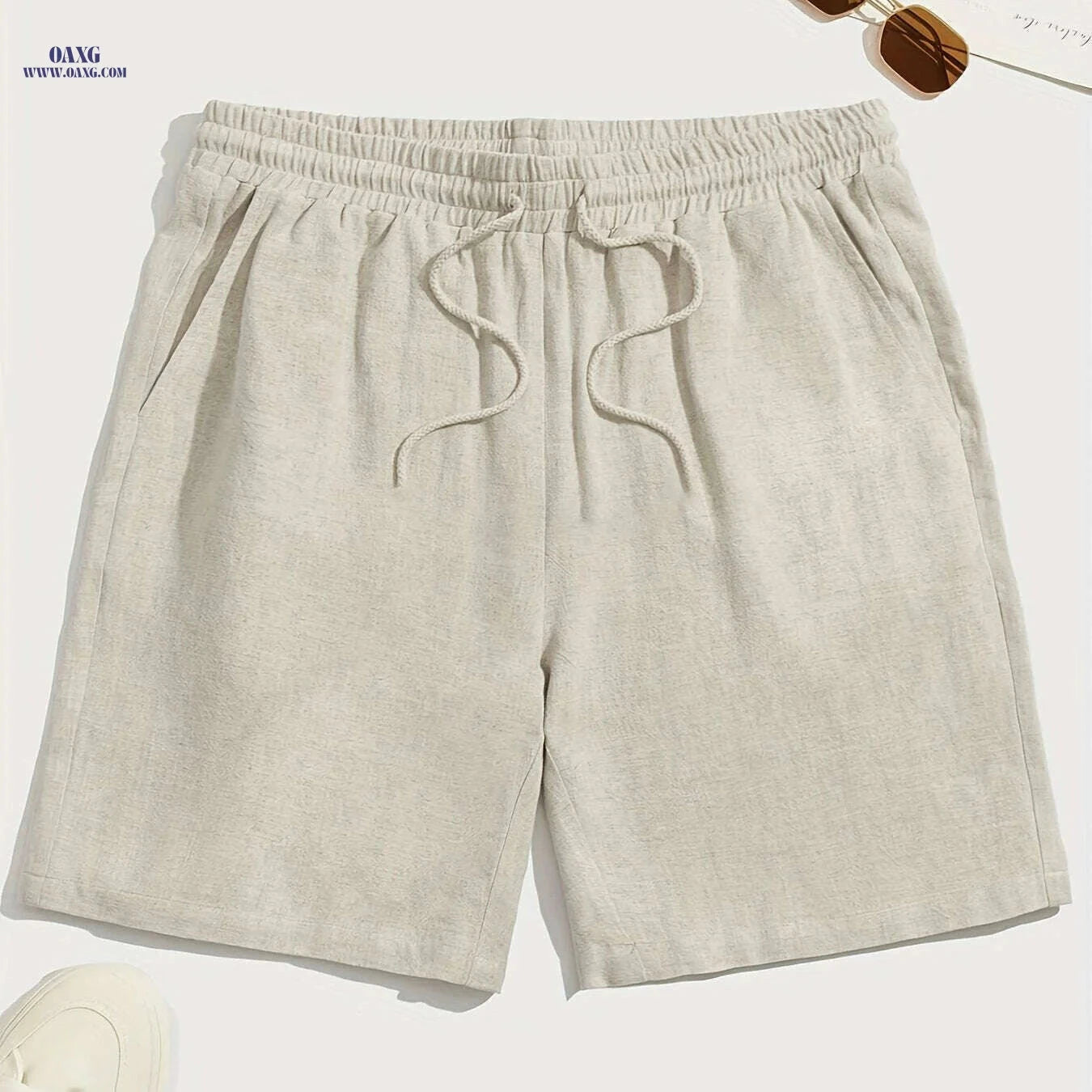 Cool Loose Fit Men's Khaki Shorts - Casual Drawstring Style   OAXG Apricot / S