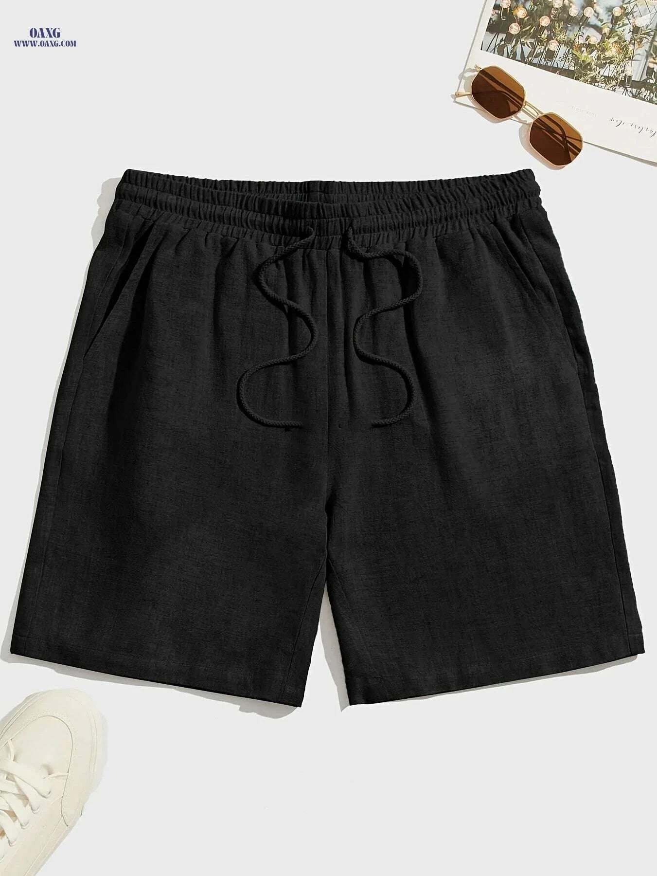 Cool Loose Fit Men's Khaki Shorts - Casual Drawstring Style   OAXG 