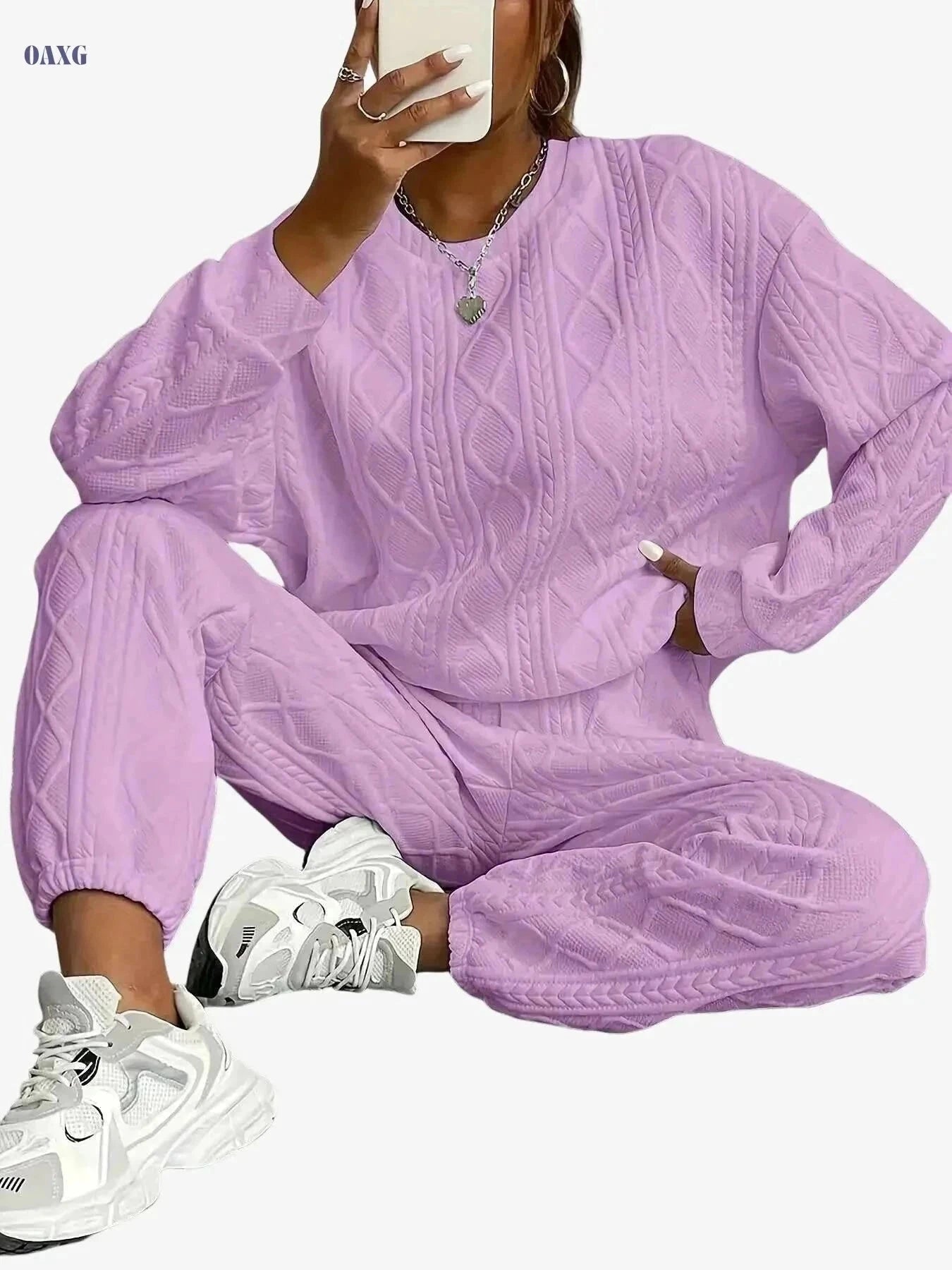 Cozy 2pcs Sweatsuit Set for Women - Fall/Winter Casual Outfit   OAXG Green / S