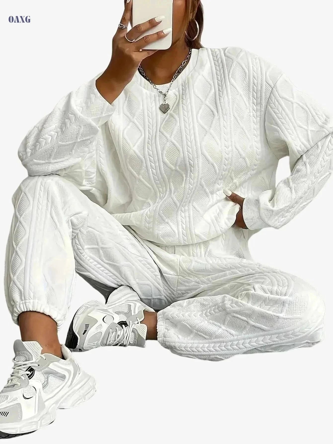 Cozy 2pcs Sweatsuit Set for Women - Fall/Winter Casual Outfit   OAXG Green / S