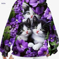 Cozy Cat & Floral Print Hoodie - Women's All-Over Pullover Sweatshirt   OAXG 【Multicolor】 / S