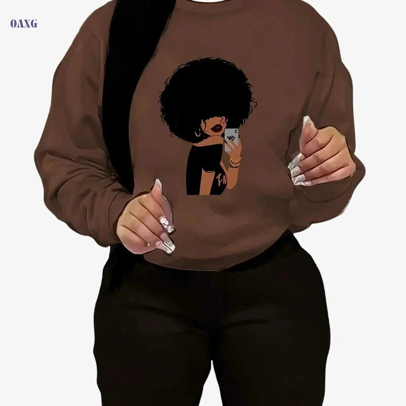 Cozy Fleece-Lined Women's Sweatshirt - Chic Crew Neck Pullover   OAXG Coffee color / XS