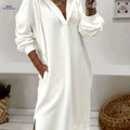Cozy V-Neck Split Hem Hooded Sweatshirt Dress - Casual Spring Style   OAXG 