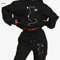 Cozy Women's Cat-Themed Hooded Sweatsuit - Y2K Aesthetic Outfit   OAXG 