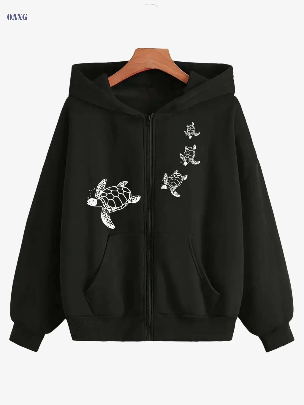 Creative Turtle Women's Zip-Up Hoodie - Trendy Animal Print, Kangaroo Pocket   OAXG 