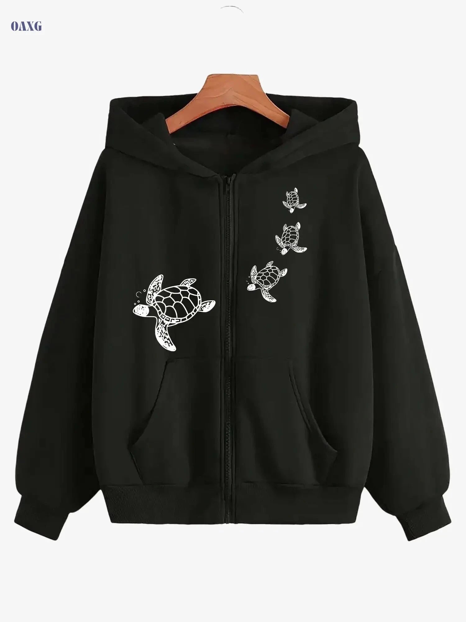 Creative Turtle Women's Zip-Up Hoodie - Trendy Animal Print, Kangaroo Pocket   OAXG 