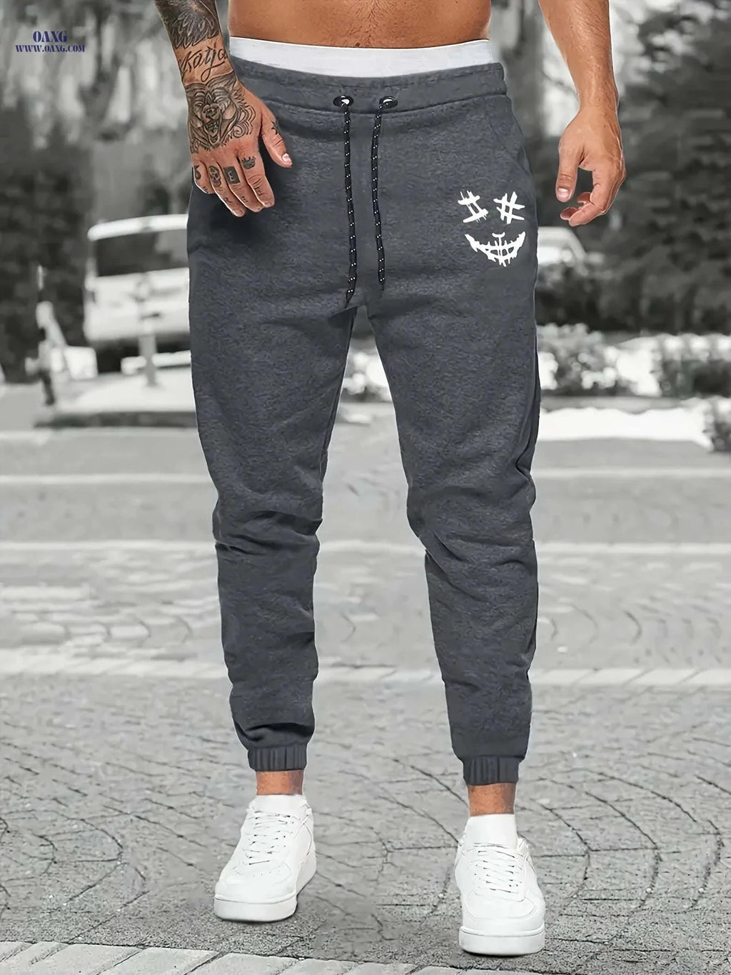 Creepy Face Print Joggers for Men – Casual Drawstring Sweatpants   OAXG 