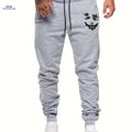 Creepy Face Print Joggers for Men – Casual Drawstring Sweatpants   OAXG Light Grey / FR S