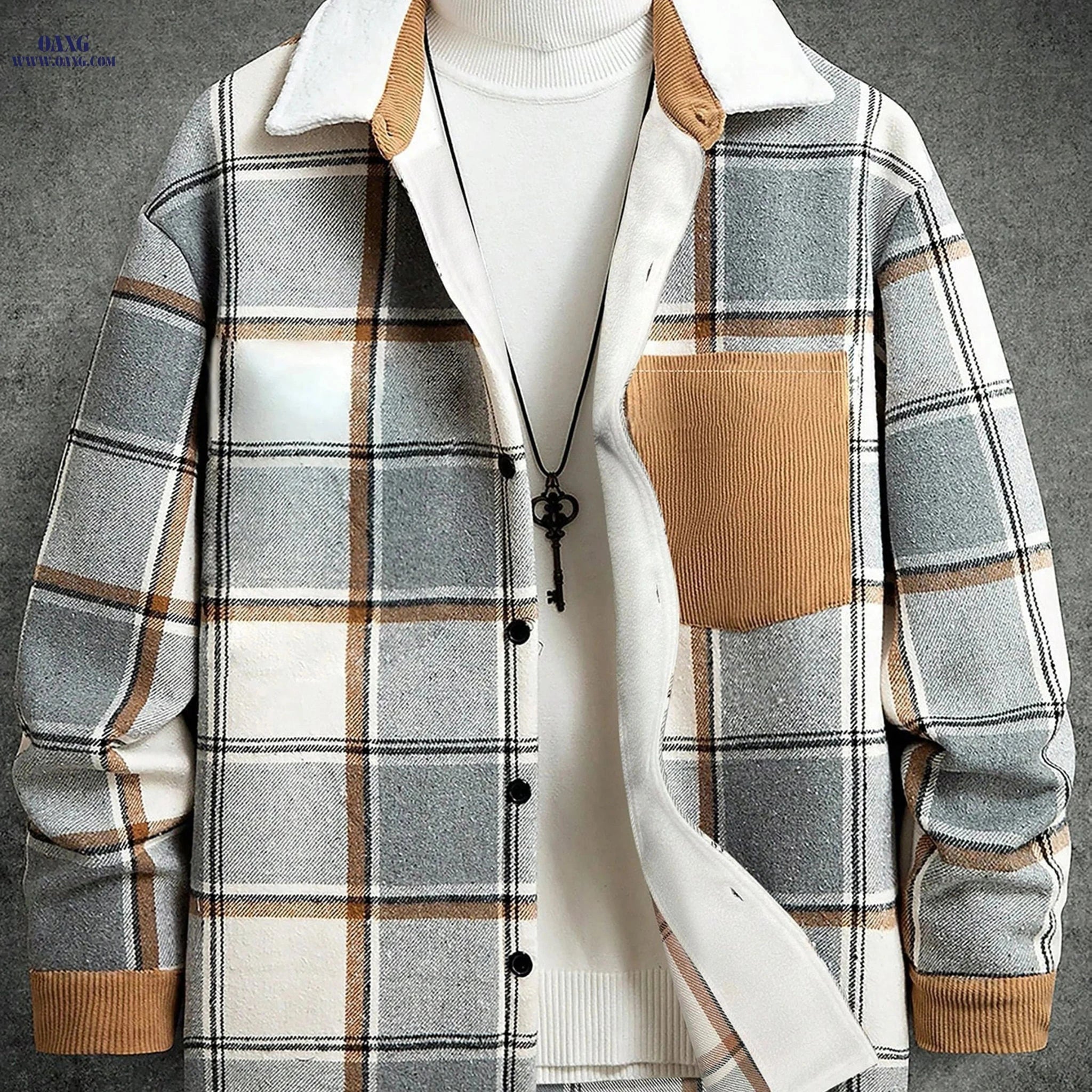 Cross-Border Men's Casual Plaid Jacket - Stylish Outdoor Fall Wear   OAXG 