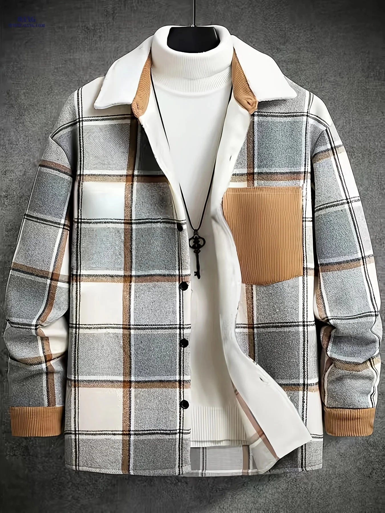 Cross-Border Men's Casual Plaid Jacket - Stylish Outdoor Fall Wear   OAXG Apricot / FR S