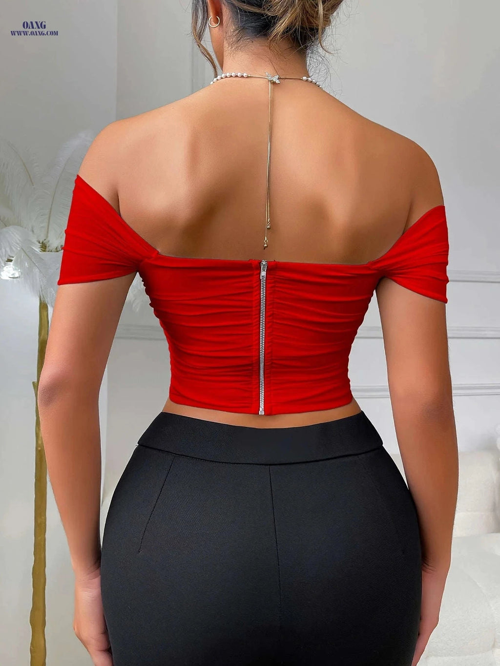 Cross-Border Women's Solid Color Backless Off-Shoulder Top - Chic Style   OAXG 