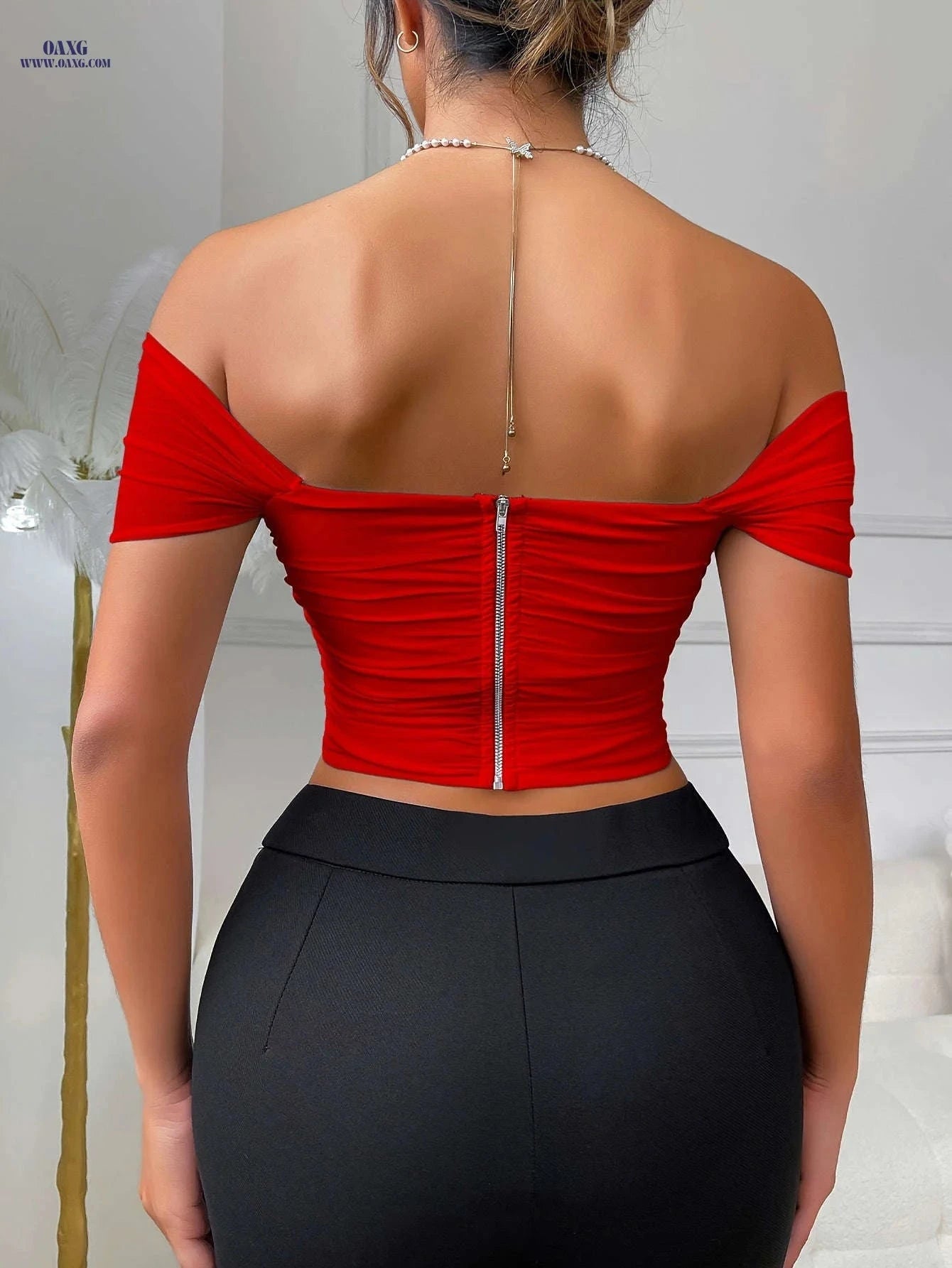 Cross-Border Women's Solid Color Backless Off-Shoulder Top - Chic Style   OAXG 