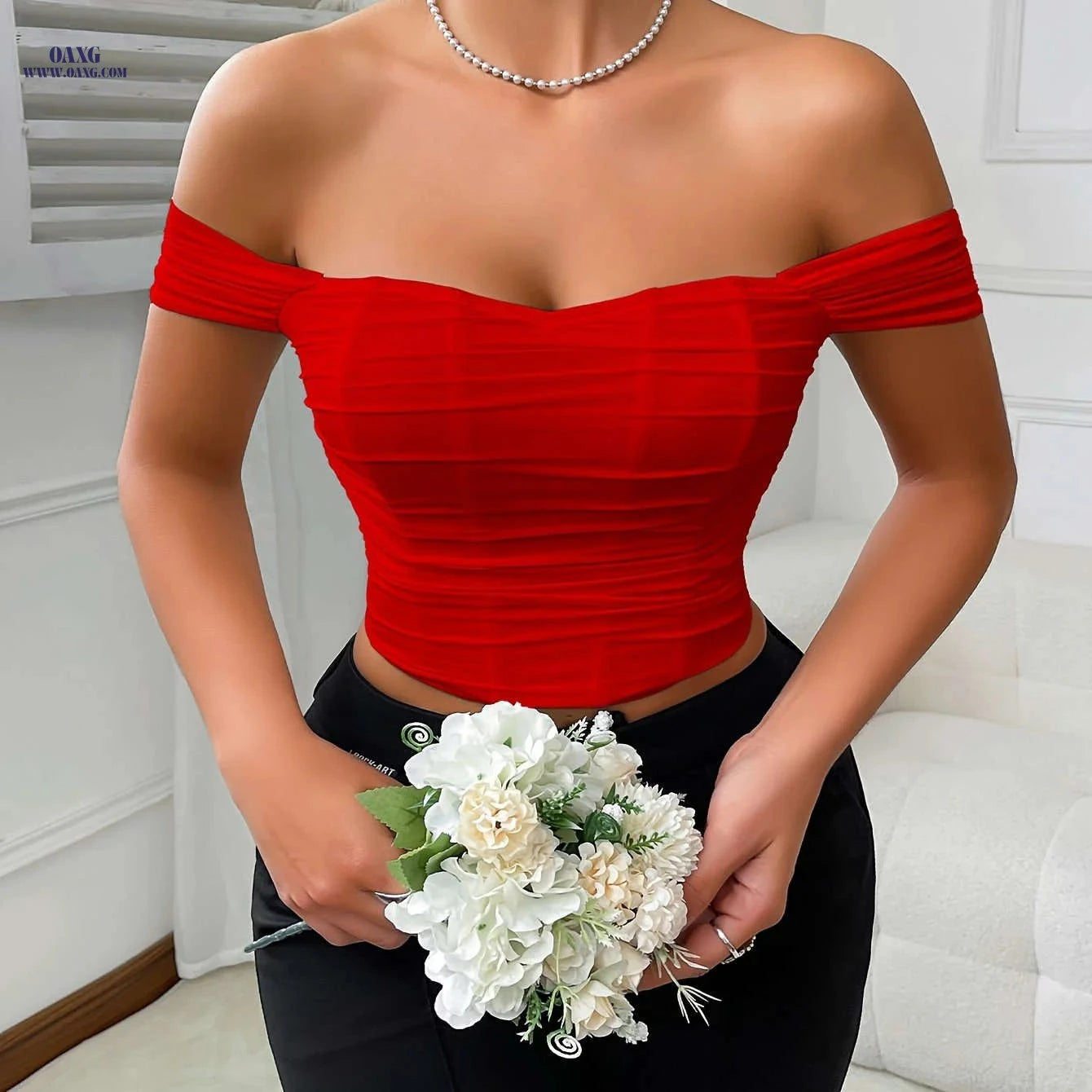 Cross-Border Women's Solid Color Backless Off-Shoulder Top - Chic Style   OAXG Black / XS