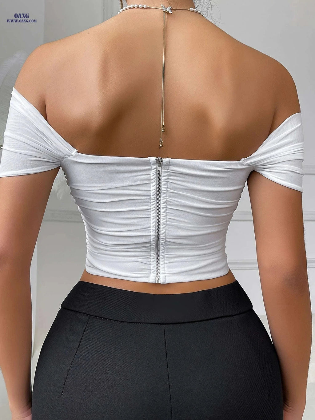 Cross-Border Women's Solid Color Backless Off-Shoulder Top - Chic Style   OAXG Black / XS