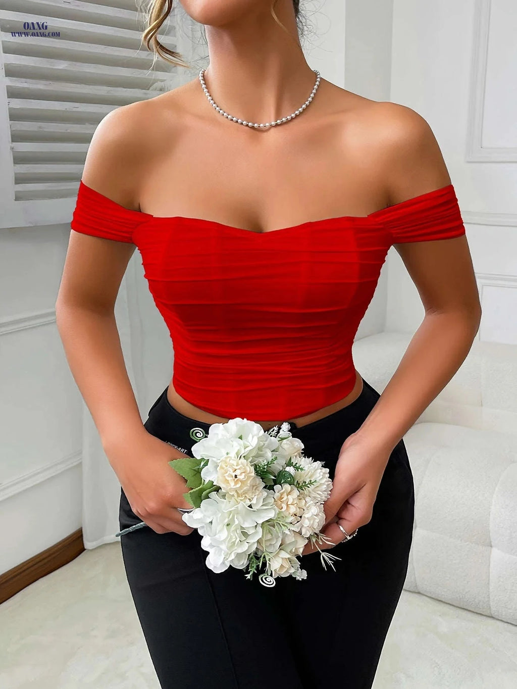 Cross-Border Women's Solid Color Backless Off-Shoulder Top - Chic Style   OAXG 