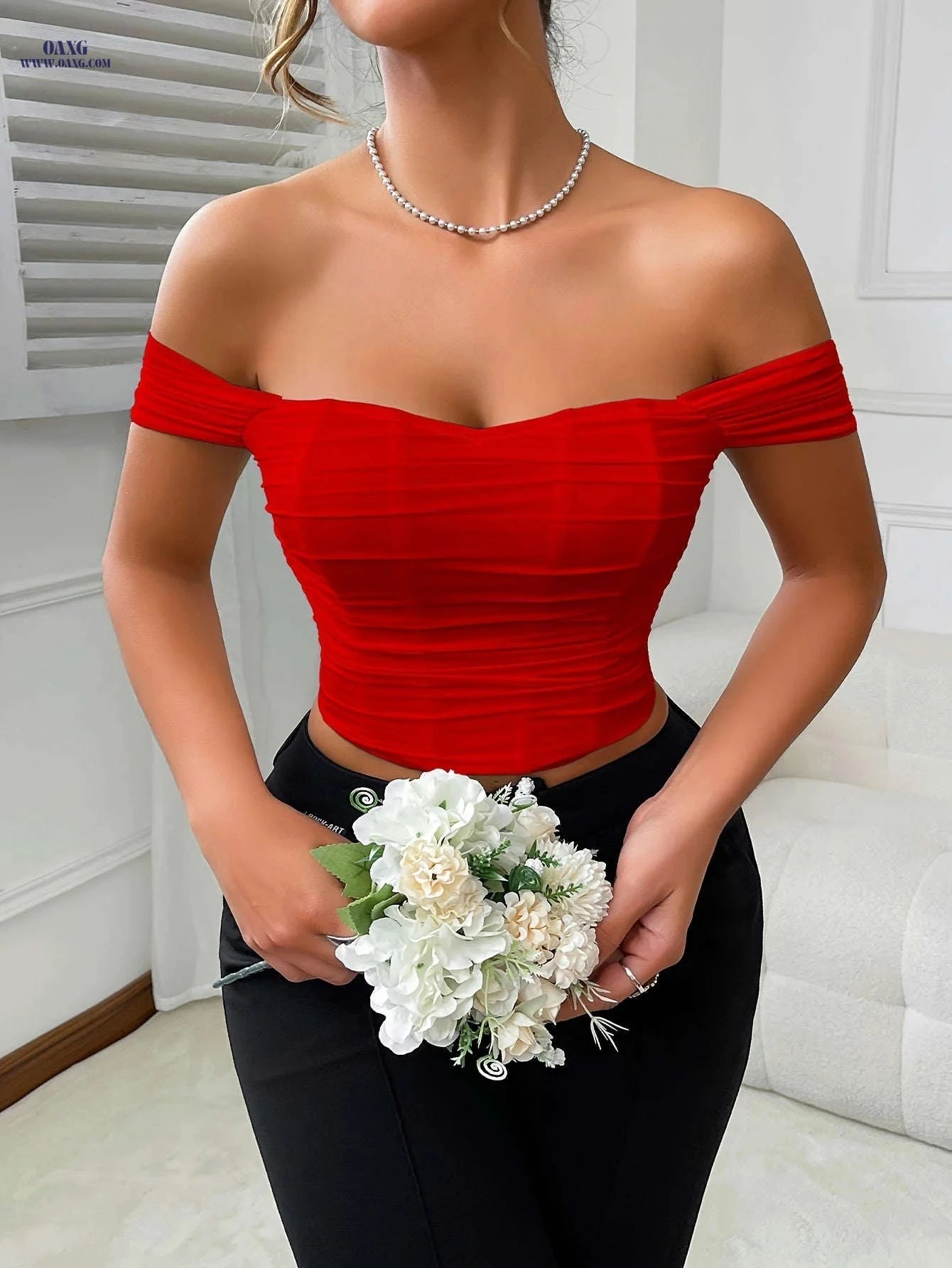 Cross-Border Women's Solid Color Backless Off-Shoulder Top - Chic Style   OAXG 