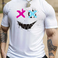Cross Eyes Smile Face Print Men's Graphic T-shirt - Casual Summer Tee   OAXG 