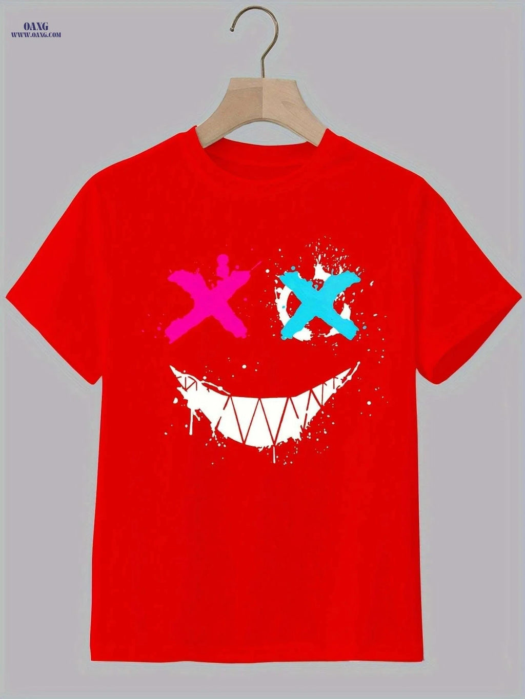 Cross Eyes Smile Face Print Men's Graphic T-shirt - Casual Summer Tee   OAXG White / S