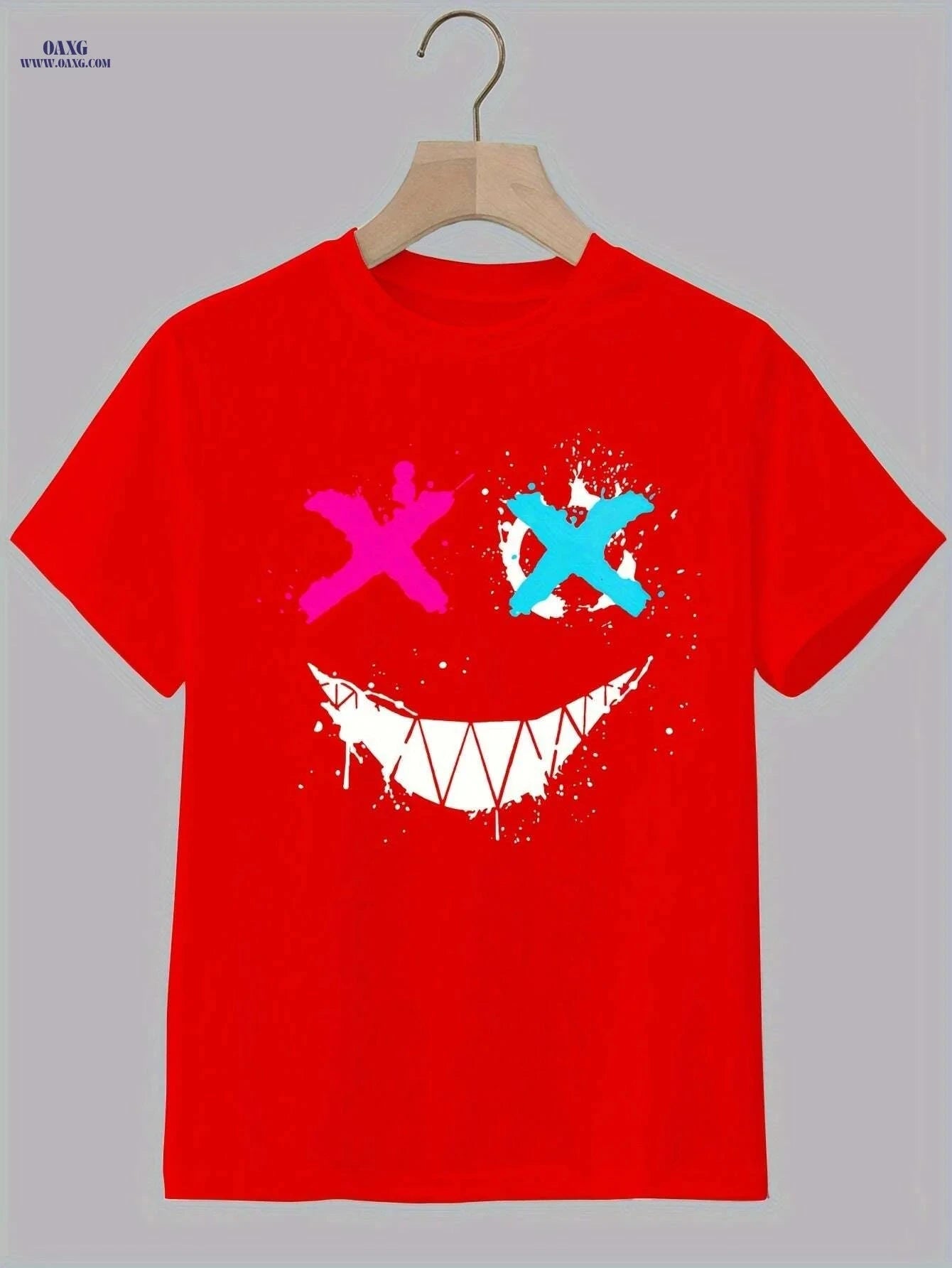 Cross Eyes Smile Face Print Men's Graphic T-shirt - Casual Summer Tee   OAXG White / S